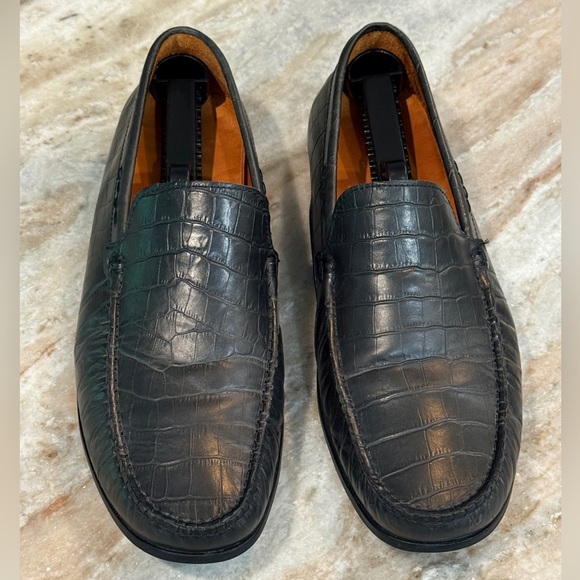 Men’s DONALD PLINER Iggy crocodile embossed navy blue driving loafers- Size 12 - Picture 2 of 8